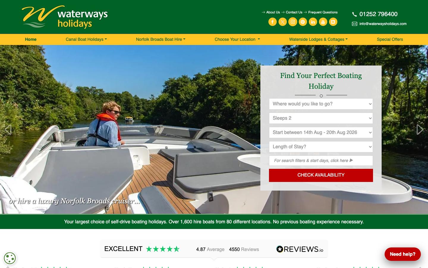 Waterways Holidays — Homepage and availability search
